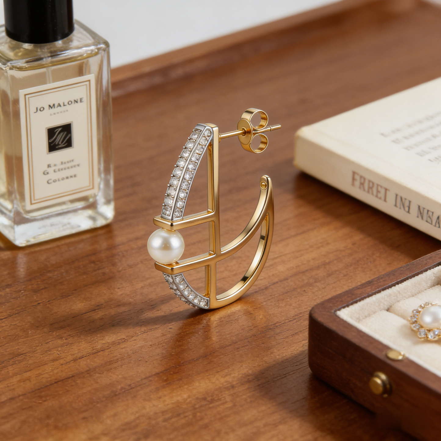 ⛵ “Regatta Akoya Stud” – 15 Hours Studio Casting | Sculpted Gold-Tone Hull × Row of Micro-Shimmer × Akoya Pearl Bow ⚓