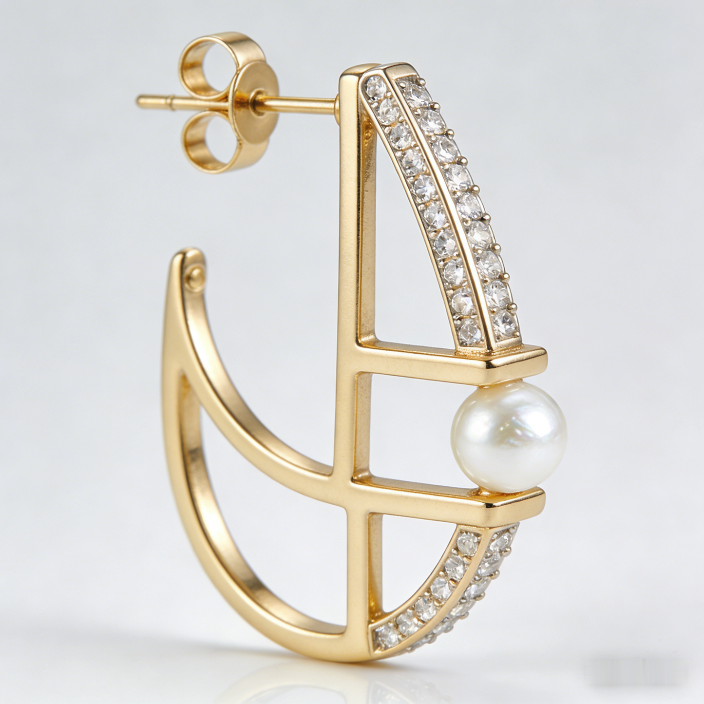 ⛵ “Regatta Akoya Stud” – 15 Hours Studio Casting | Sculpted Gold-Tone Hull × Row of Micro-Shimmer × Akoya Pearl Bow ⚓