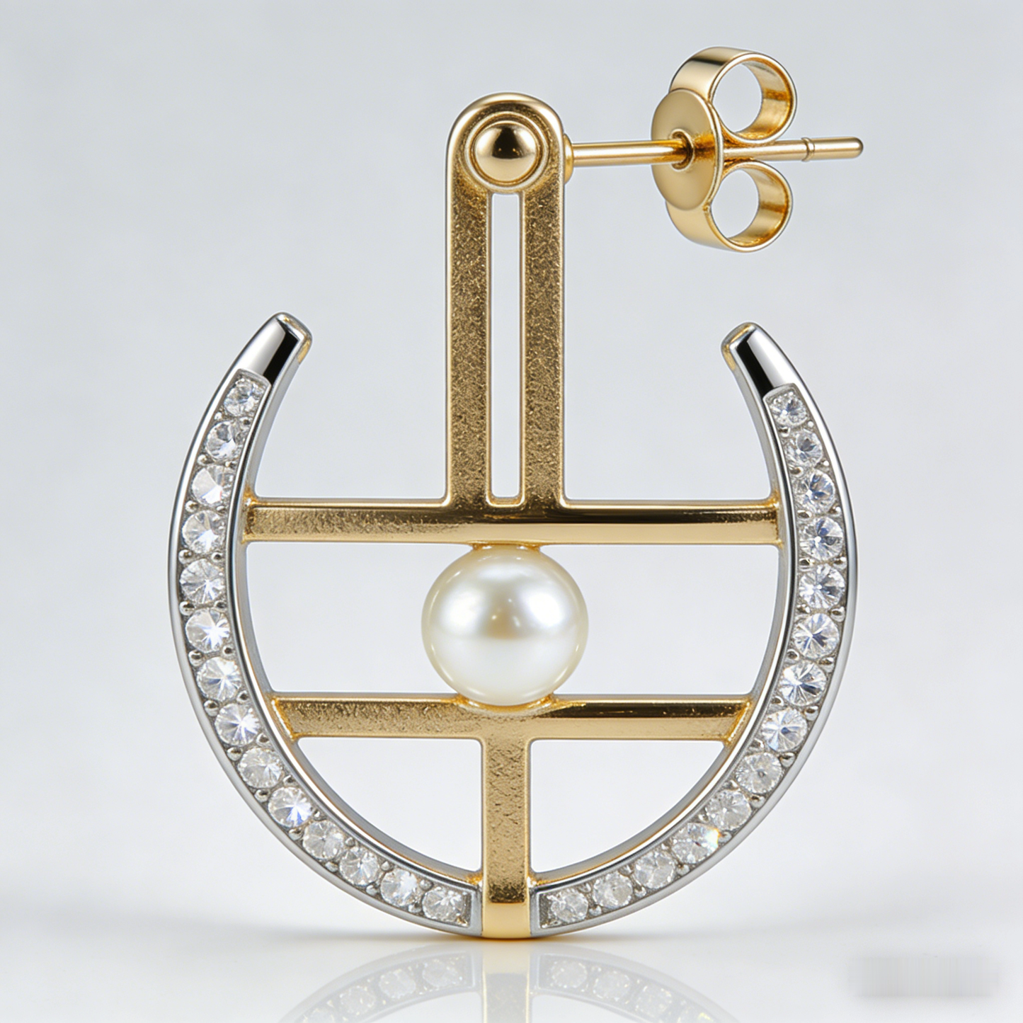 ⛵ “Regatta Akoya Stud” – 15 Hours Studio Casting | Sculpted Gold-Tone Hull × Row of Micro-Shimmer × Akoya Pearl Bow ⚓