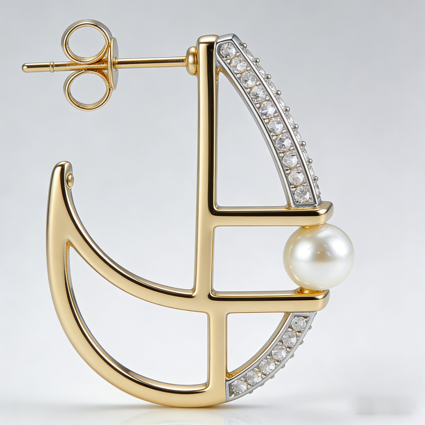 ⛵ “Regatta Akoya Stud” – 15 Hours Studio Casting | Sculpted Gold-Tone Hull × Row of Micro-Shimmer × Akoya Pearl Bow ⚓
