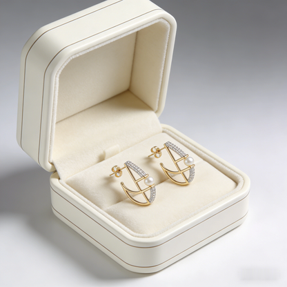⛵ “Regatta Akoya Stud” – 15 Hours Studio Casting | Sculpted Gold-Tone Hull × Row of Micro-Shimmer × Akoya Pearl Bow ⚓