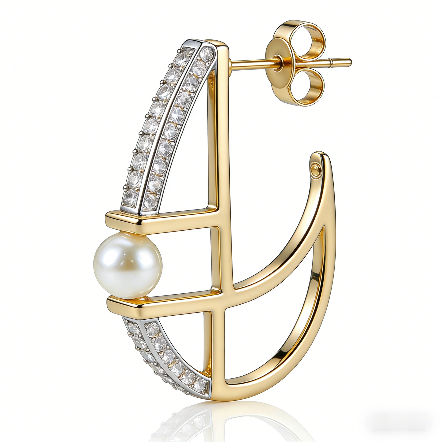 ⛵ “Regatta Akoya Stud” – 15 Hours Studio Casting | Sculpted Gold-Tone Hull × Row of Micro-Shimmer × Akoya Pearl Bow ⚓