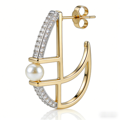 ⛵ “Regatta Akoya Stud” – 15 Hours Studio Casting | Sculpted Gold-Tone Hull × Row of Micro-Shimmer × Akoya Pearl Bow ⚓