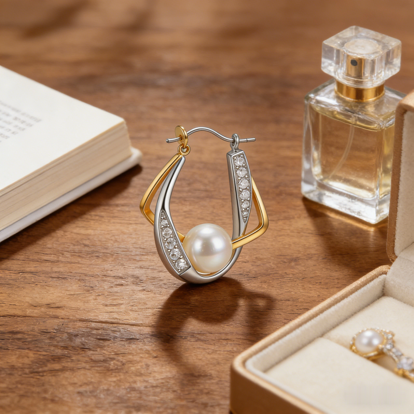 🧲 “Horseshoe Akoya Amulet” – 20 Hours Traditional Hand-Engraving | Etched Gold-Tone Horseshoe × Fluted Silver-Tone Link × Central Akoya Pearl 🌿
