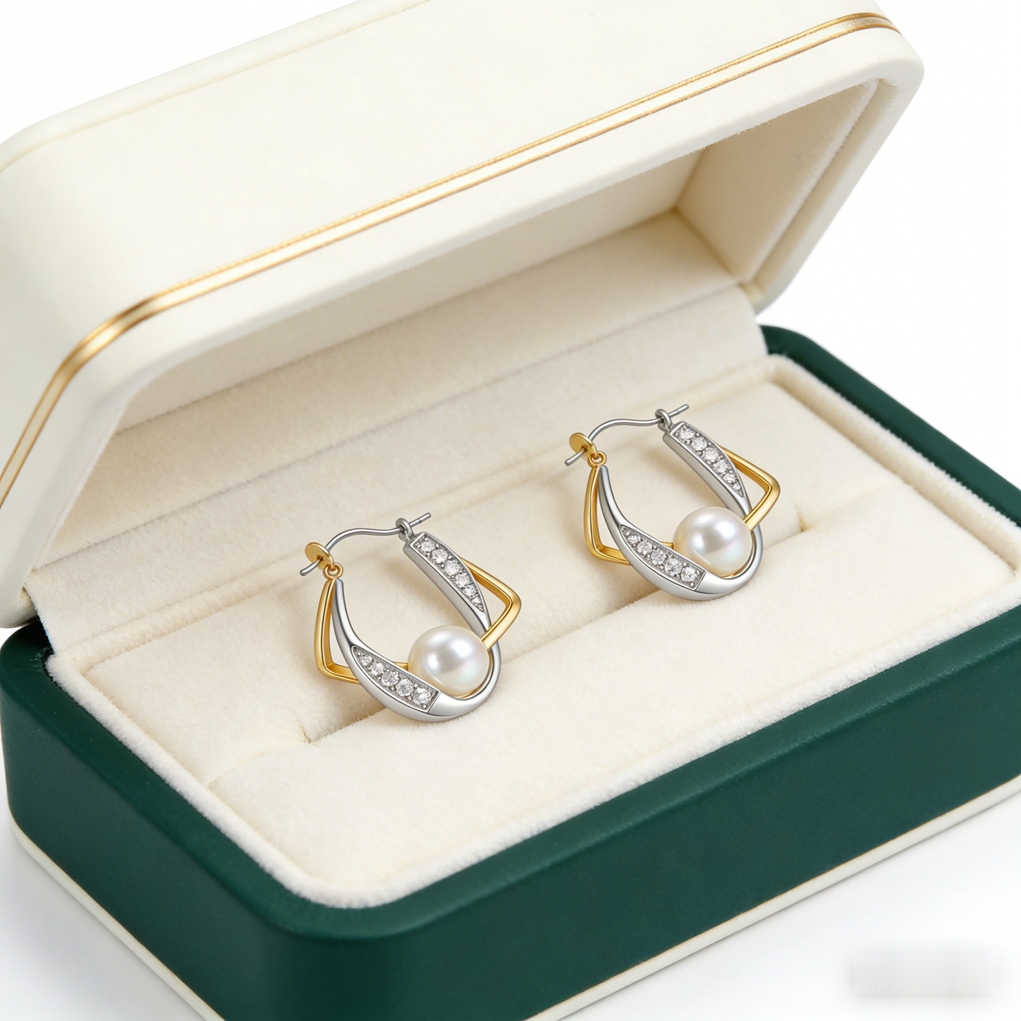 🧲 “Horseshoe Akoya Amulet” – 20 Hours Traditional Hand-Engraving | Etched Gold-Tone Horseshoe × Fluted Silver-Tone Link × Central Akoya Pearl 🌿