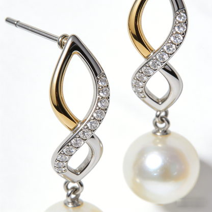 ♾️ “Eternal Akoya Infinity” – 21 Hours Intricate Setting | Platinum & Gold-Tone Intertwined × Flawless Shimmer Row × Perfect Round Pearl 💍
