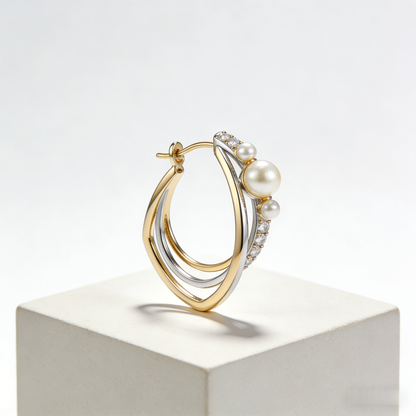 🧺 “Artisan Woven Akoya Hoop” – 26 Hours Miniature Braiding | Braided Gold & Silver-Tone Wir es × Embedded Shimmer Accents × Cascade of Graduated Cultured Pearls 🌸