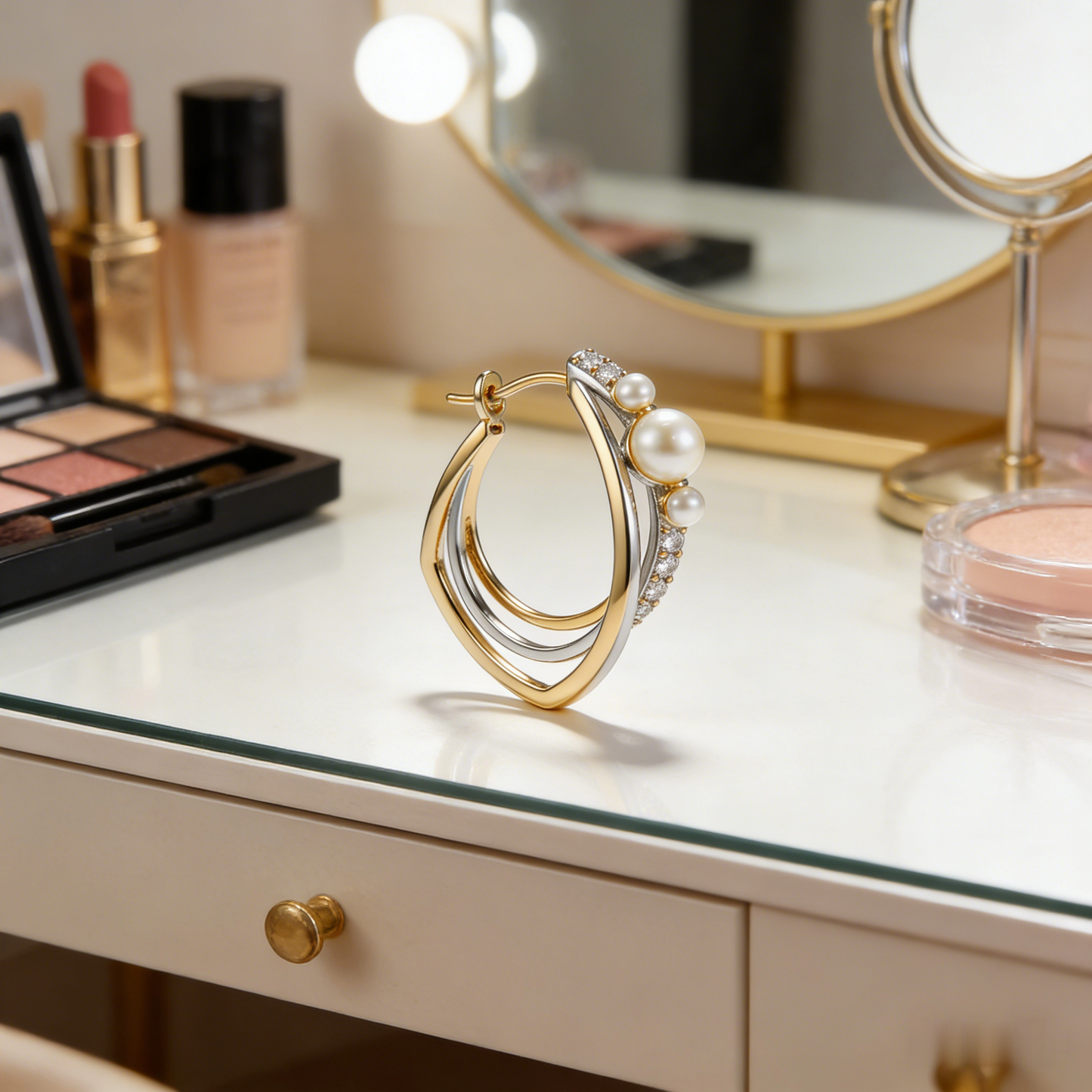 🧺 “Artisan Woven Akoya Hoop” – 26 Hours Miniature Braiding | Braided Gold & Silver-Tone Wir es × Embedded Shimmer Accents × Cascade of Graduated Cultured Pearls 🌸