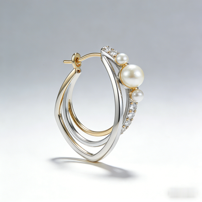 🧺 “Artisan Woven Akoya Hoop” – 26 Hours Miniature Braiding | Braided Gold & Silver-Tone Wir es × Embedded Shimmer Accents × Cascade of Graduated Cultured Pearls 🌸