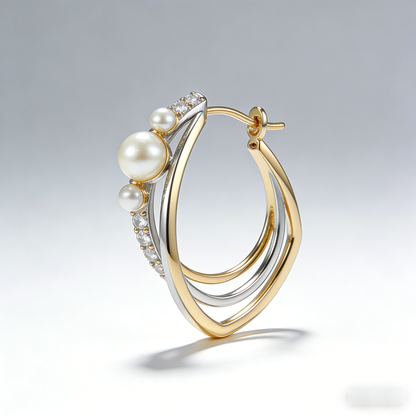 🧺 “Artisan Woven Akoya Hoop” – 26 Hours Miniature Braiding | Braided Gold & Silver-Tone Wir es × Embedded Shimmer Accents × Cascade of Graduated Cultured Pearls 🌸