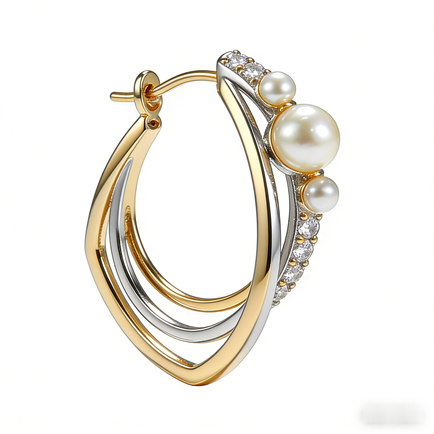 🧺 “Artisan Woven Akoya Hoop” – 26 Hours Miniature Braiding | Braided Gold & Silver-Tone Wir es × Embedded Shimmer Accents × Cascade of Graduated Cultured Pearls 🌸