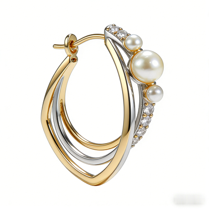 🧺 “Artisan Woven Akoya Hoop” – 26 Hours Miniature Braiding | Braided Gold & Silver-Tone Wir es × Embedded Shimmer Accents × Cascade of Graduated Cultured Pearls 🌸