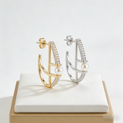 ⛵ “Regatta Akoya Stud” – 15 Hours Studio Casting | Sculpted Gold-Tone Hull × Row of Micro-Shimmer × Akoya Pearl Bow ⚓